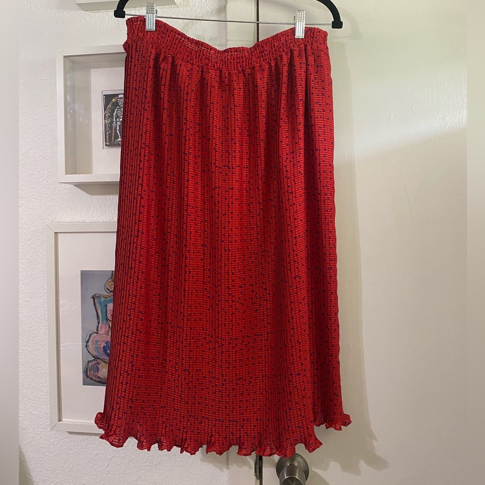 Vintage Red with Blue polka dot Midi pleated skirt